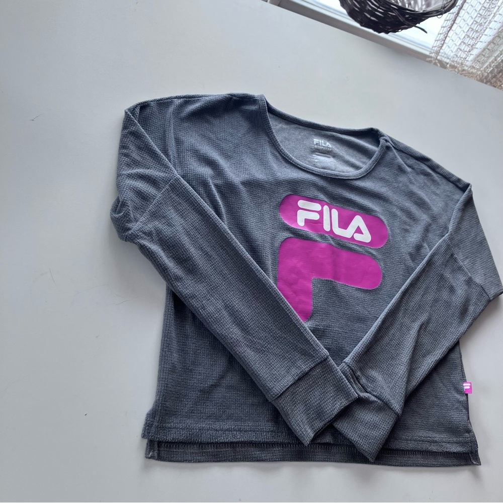 Fila Gray Waffle Knit Long Sleeve Crop Top Sleepwear Pyjama Shirt Women’s Small - Picture 8 of 10